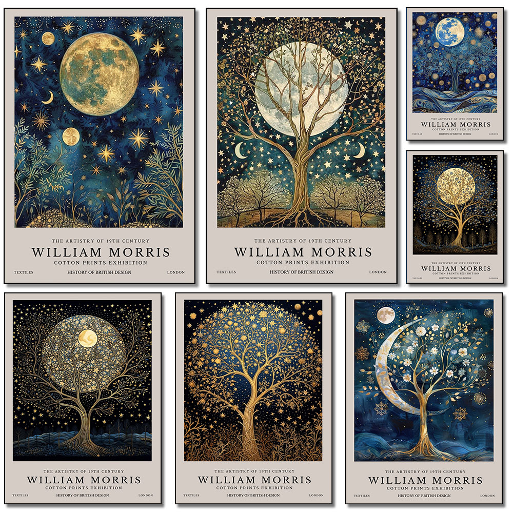 Art Craft William Morris - Affiche rétro William Morris lune et