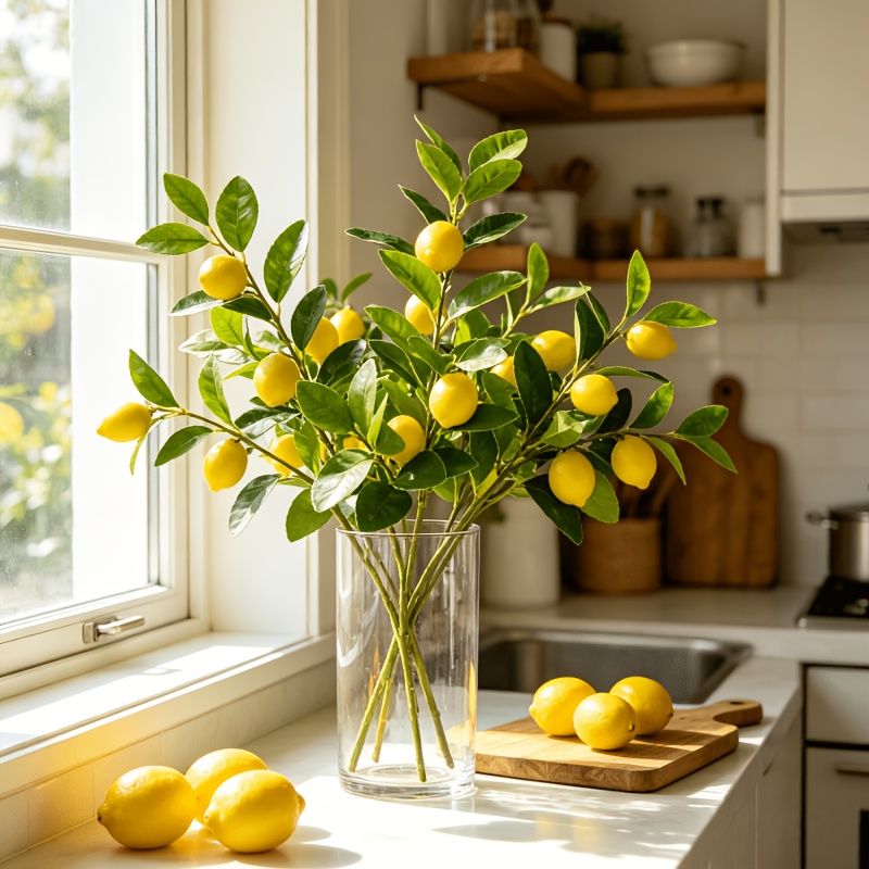 Art Craft Vase - Branches de citrons artificielles, 3 têtes